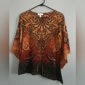 dressbarn Ornate Brown and Black Blouse